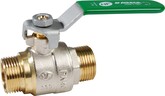 Vanne à sphère laiton mâle-mâle pour installations hydrauliques Sferaco 567 MALE - MALE POIGNEE ACIER PLATE VERTE