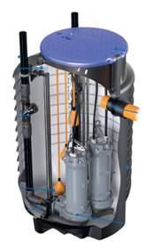 Station de relevage double pompe avec barres de guidage Tsurumi TSURUBOX 1002 HAUTEUR 120